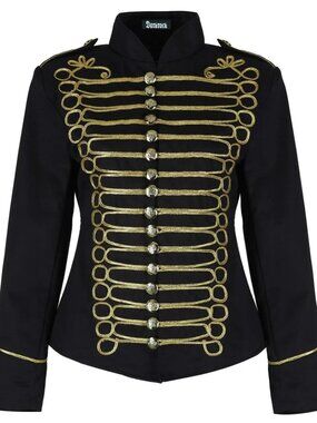 Women's Black Parade Ladies Jacket Steampunk Punk Rock Jacket Black/Gold Jacket